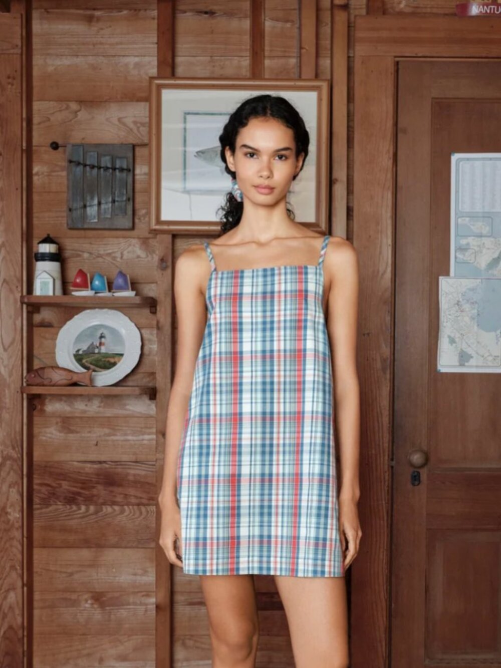 Plaid Mini Sundress in Blue and Red
